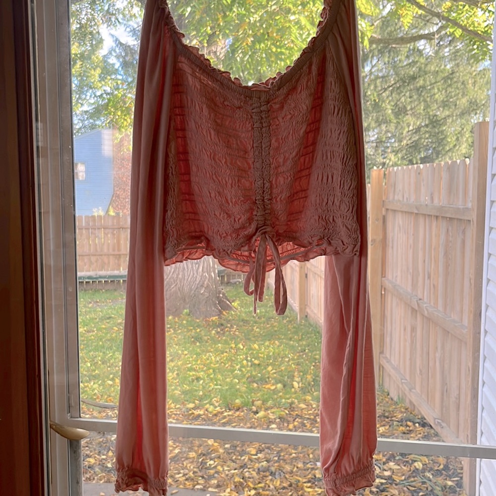 Peach, long sleeve crop top. Small